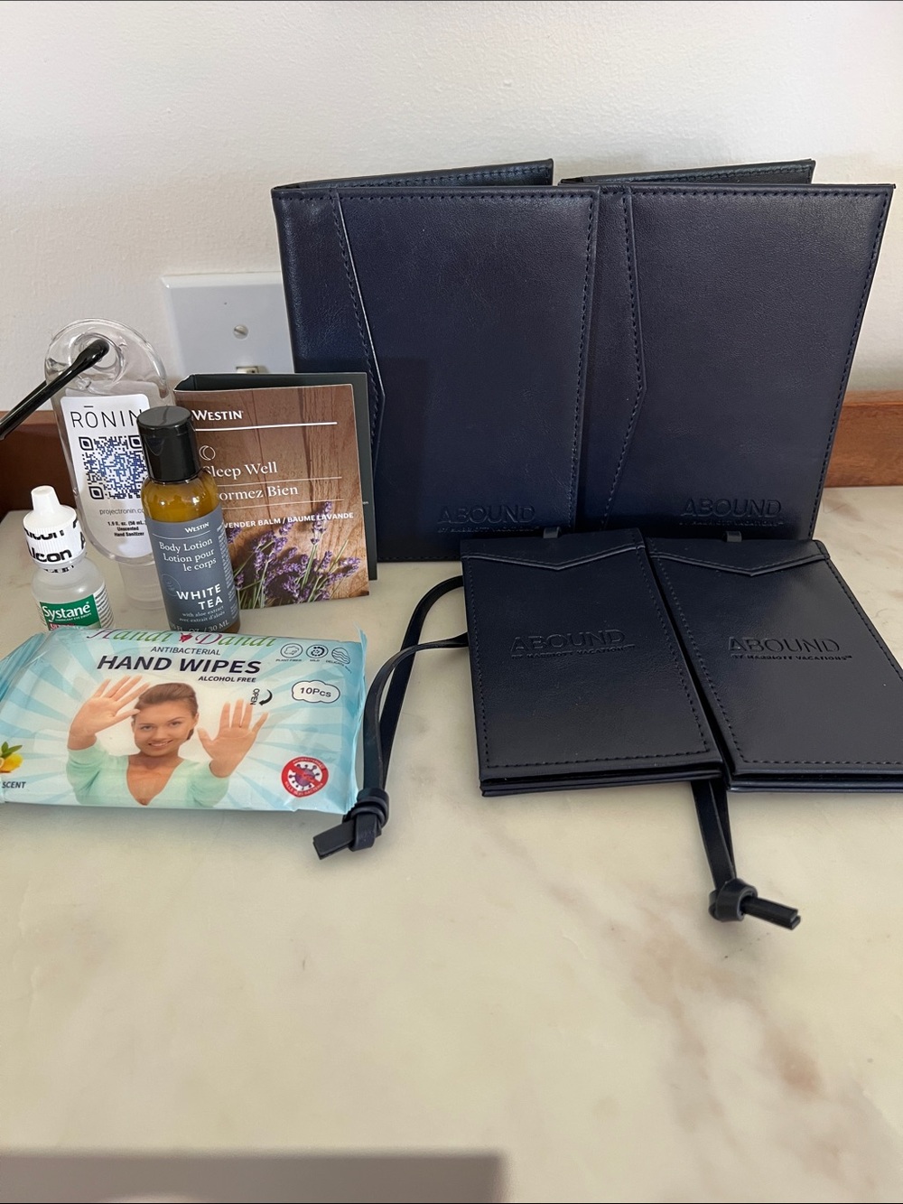 Abound Navy Faux Leather Travel Wallet & Luggage Tag Set with wellness minis